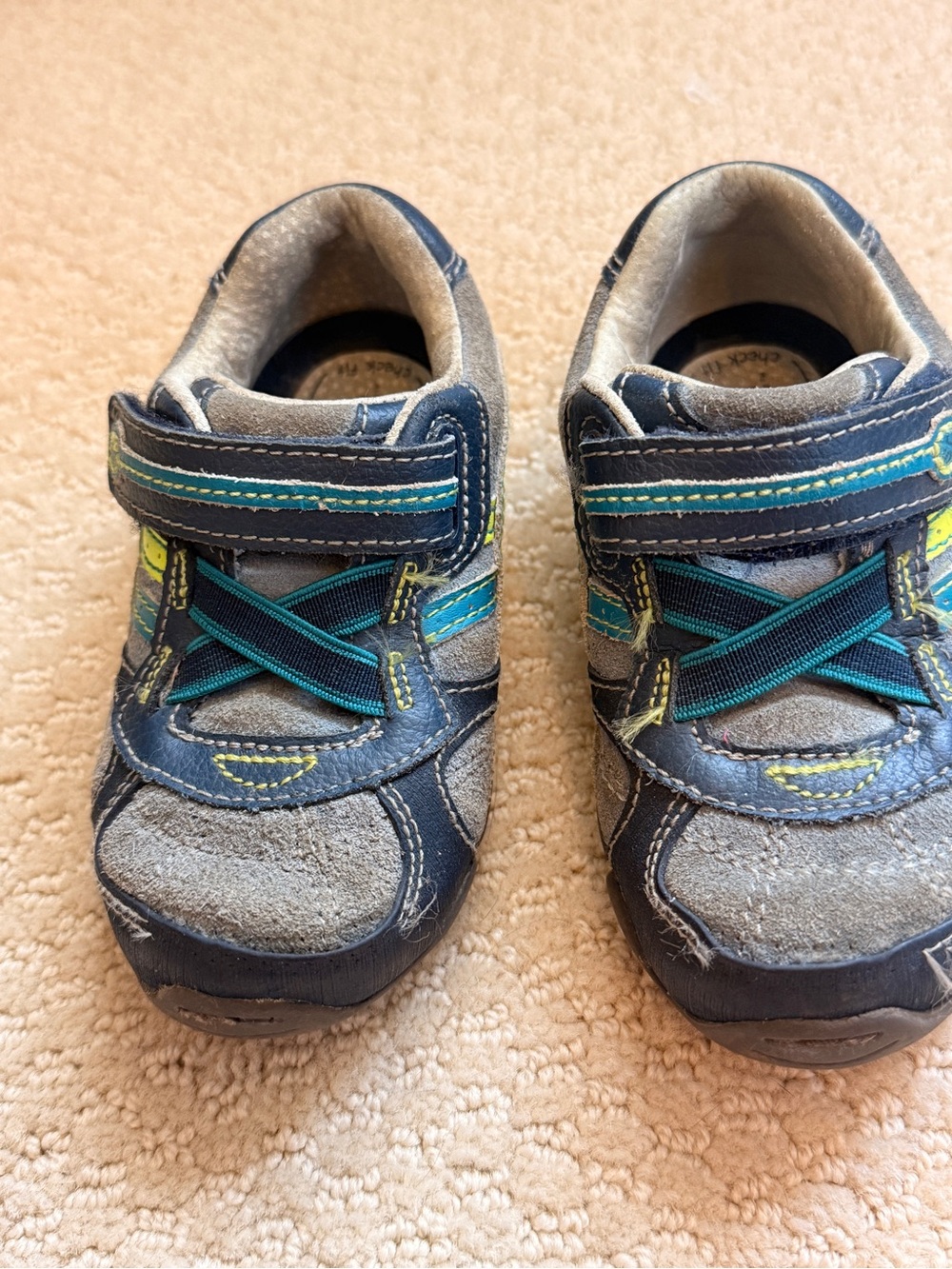 Stride Rite Navy and Gray Sneakers with Teal Stitching